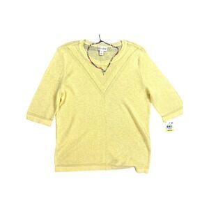 Maison Jules Yellow Knit Sweater Womens Size M Lightweight Ramie 100% Cotton Ble